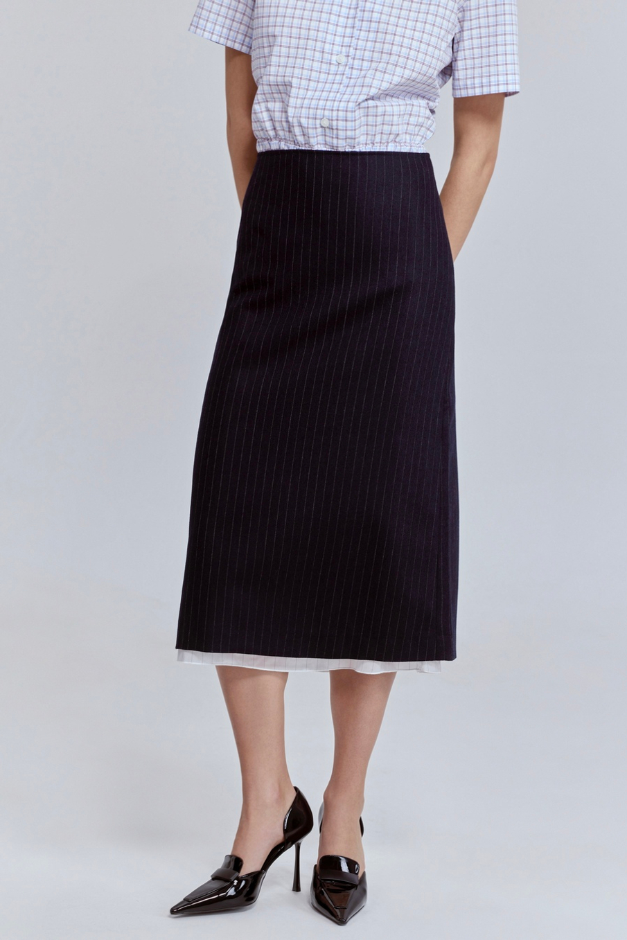 Юбка в полоску из шерсти с контрастной подкладкой