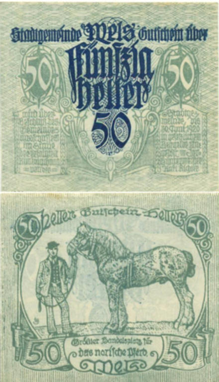 Австрия 50 геллеров 1920 Вельс aUNC