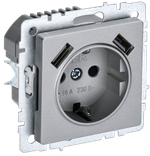 BRITE Розетка 1-местная с заземлением с защитными шторками 16А с USB A+A 5В 2,1А РЮш10-1-БрА алюминий IEK