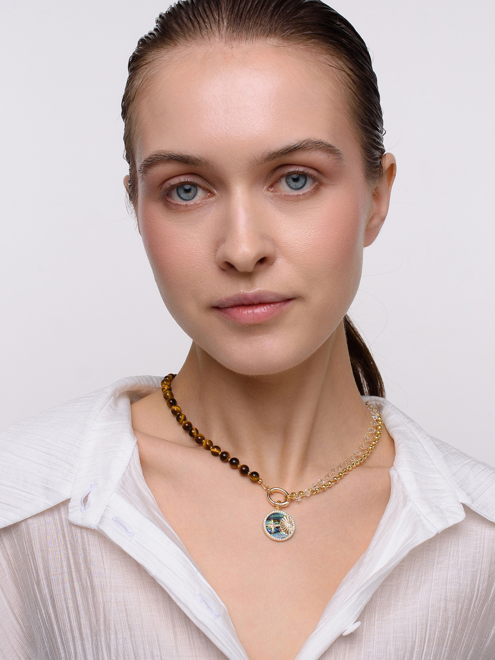 Колье "Night" с тигровым глазом Gold