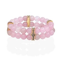 Всевидящее Око - двойной браслет с шармами из бронзы с розовым кварцем 8 мм