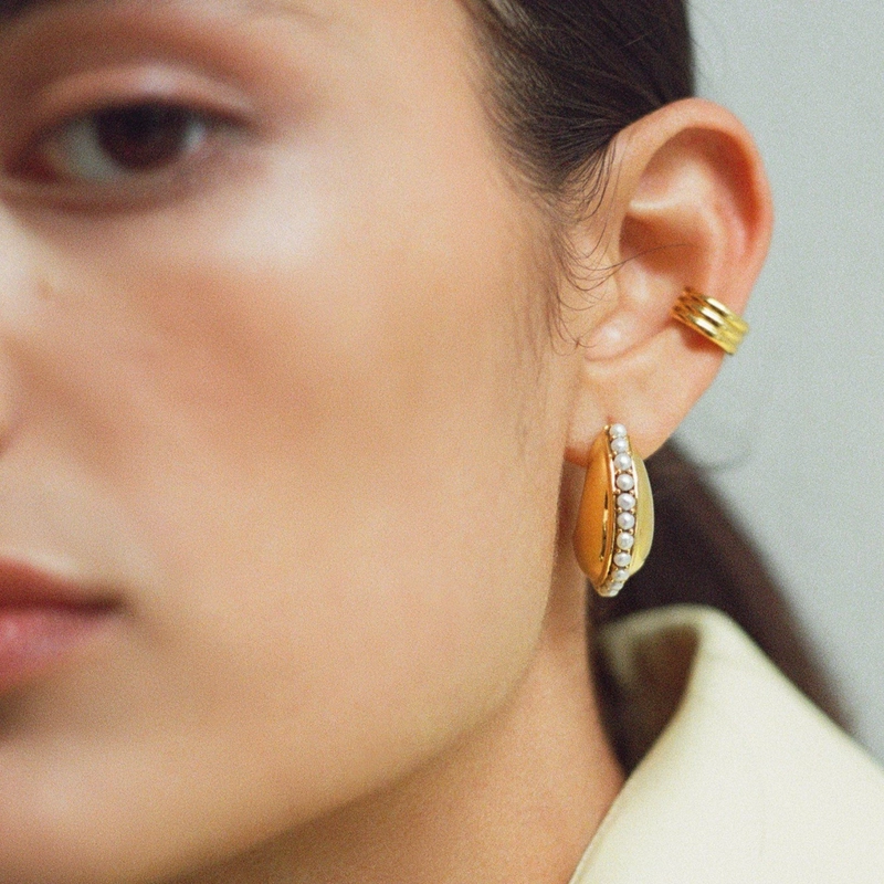 Серьги-кольца Купол с Драгоценным Камнем