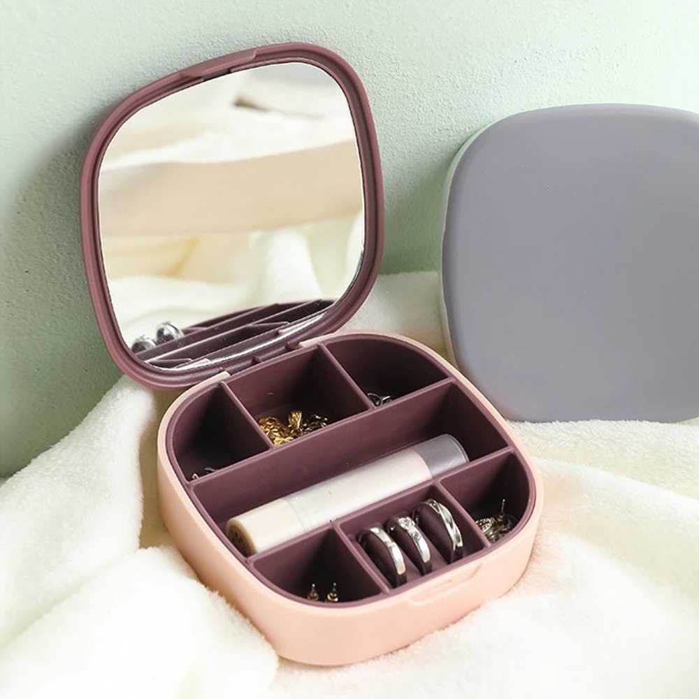 Органайзер для хранения с зеркалом «ТАРТОНА», цвет пудровый, 10*3см (упаковка коробка)