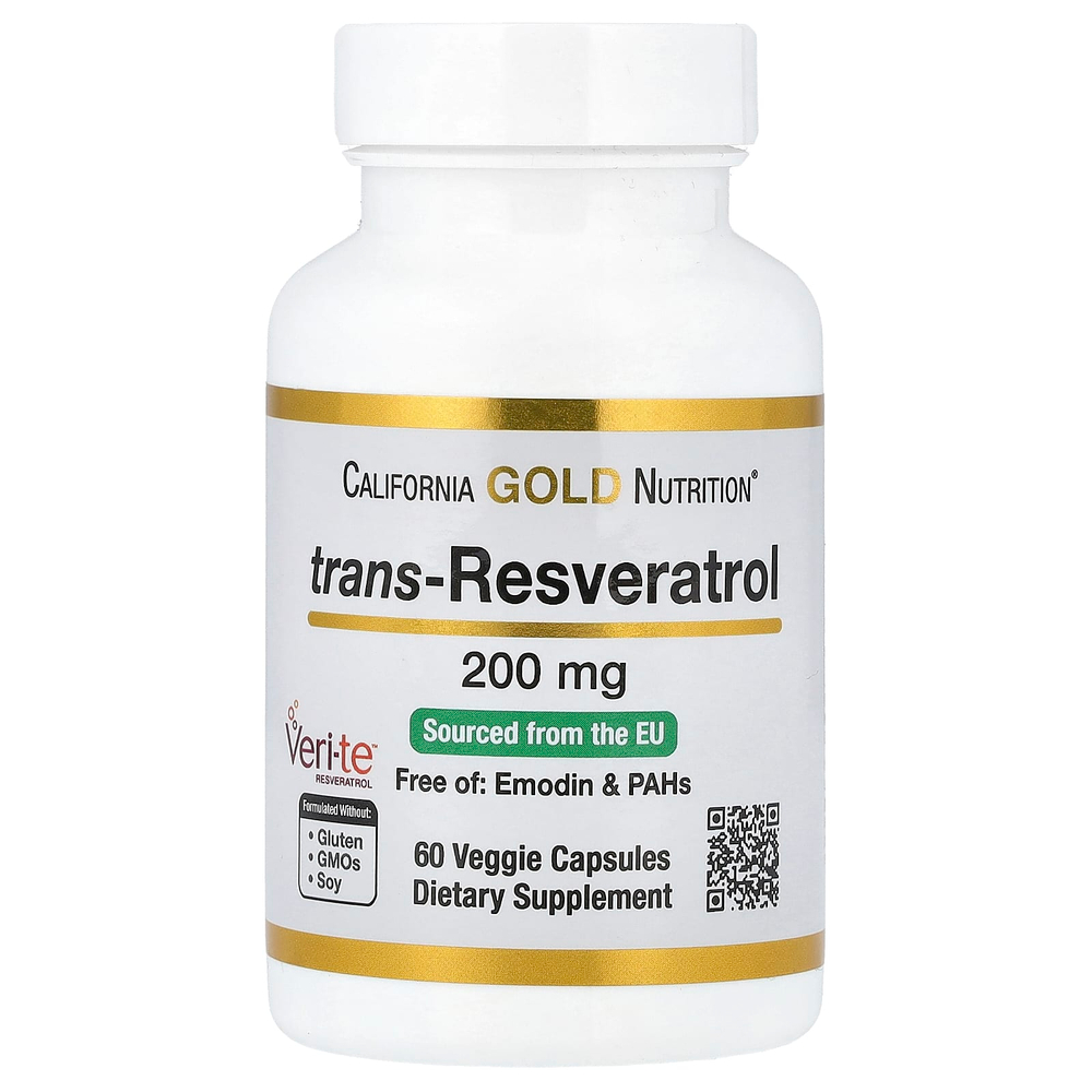 California Gold Nutrition, транс-ресвератрол, итальянского происхождения, 200 мг, 60 растительных капсул