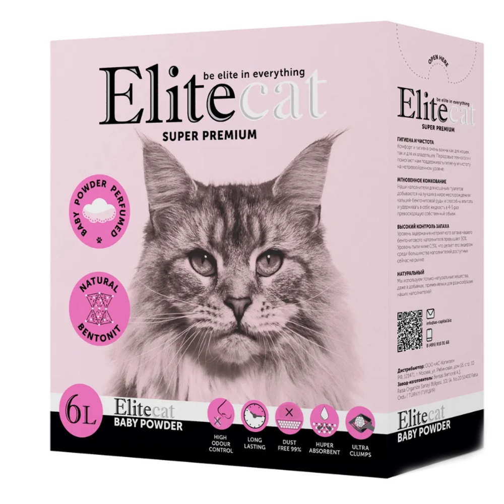 Elitecat наполнитель комкующийся с ароматом детской пудры "baby powder", 11.4л / 10кг