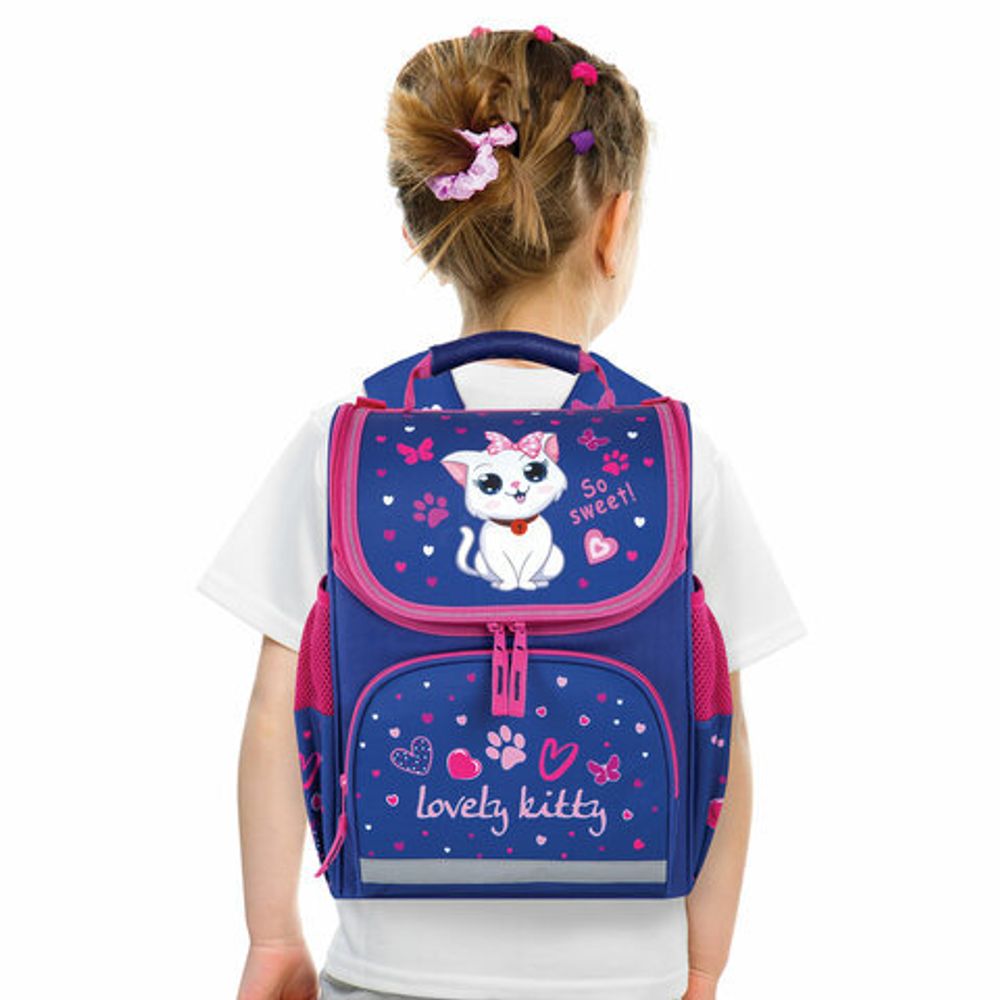 Ранец ПИФАГОР BASIC, 1 отделение, 3 кармана, эргономичная спинка, "Positive kitty", 35х28х18 см, 271369