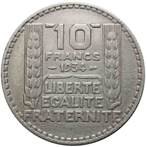 10 франков. Франция. Серебро. 1934 год. VF-XF