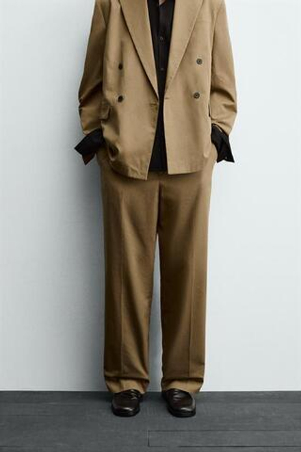 ZARA КОСТЮМНЫЕ БРЮКИ СО СКЛАДКАМИ LIMITED EDITION, РЫЖЕВАТО-КОРИЧНЕВЫЙ