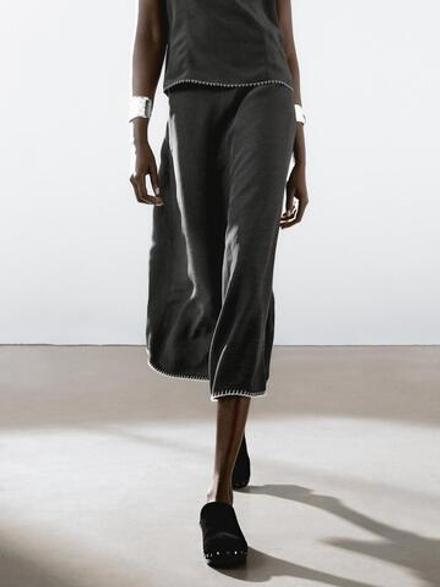 Massimo Dutti Юбка миди с декоративной строчкой по низу, черный