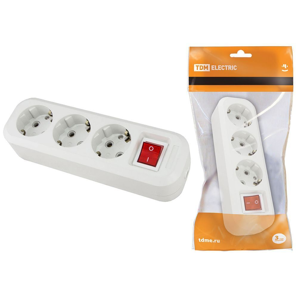 Корпус удлинителя 3 гн, 2 + 3, с/з, 16 А, 250 В, выкл, бел, TDM, SQ1806-0017