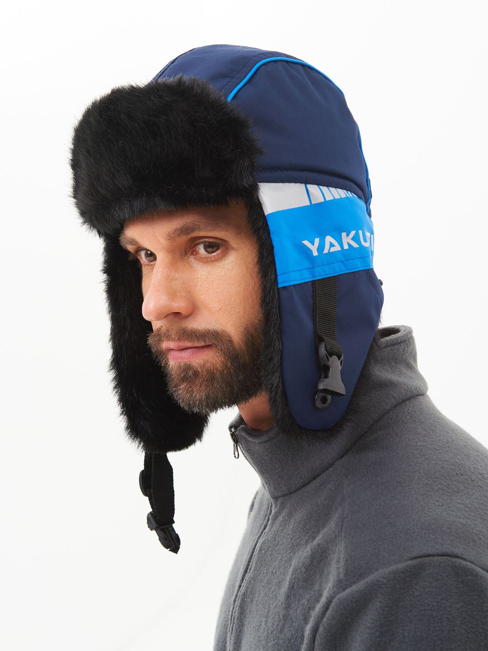 Шапка ушанка зимняя Yakutia цвет Тёмно-синий ткань Galaxy Breathable иск. мех Норка