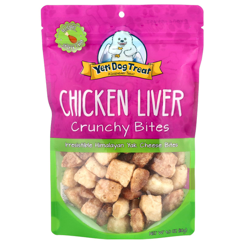 Yeti Dog Chew, Crunchy Bites, для собак, куриная печень, 110 г (4 унции)