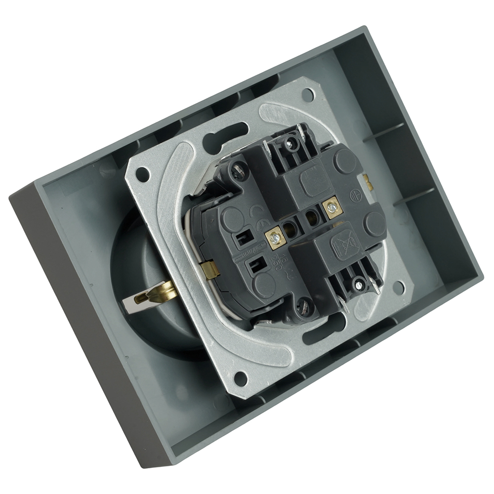 Розетка 2-местная с защитной шторкой, STEKKER, с/з, 250В, 16А, серия Эмили, RST16-5114-10, платиново-серый, soft touch 49960