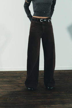 ZARA ДЖИНСЫ TRF EXTRA WIDE LEG С ВЫСОКОЙ ПОСАДКОЙ, КОРИЧНЕВЫЙ