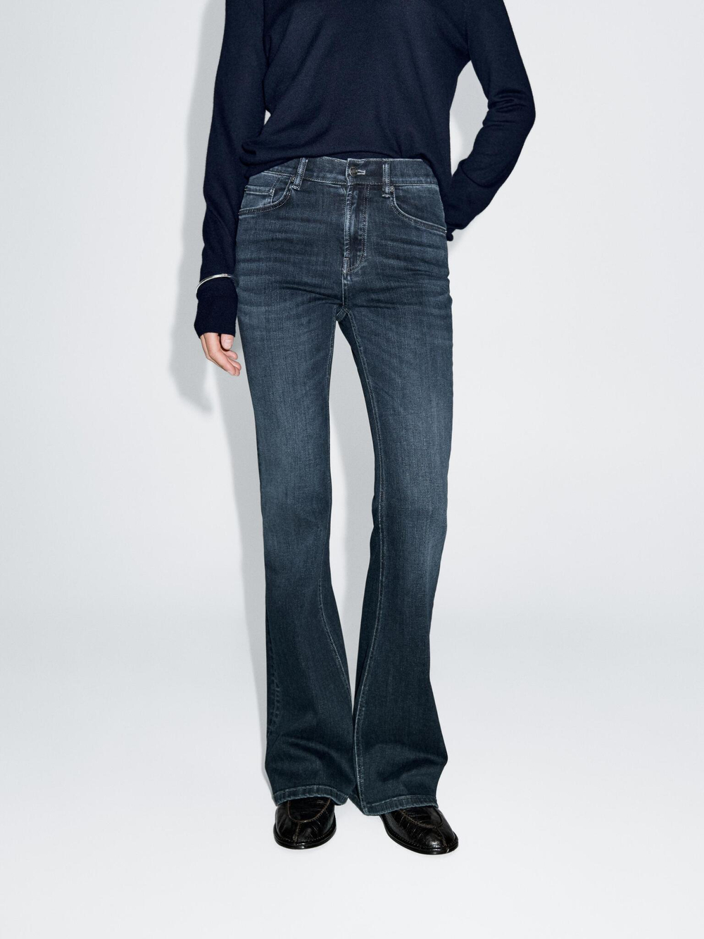 Massimo Dutti Расклешенные джинсы скинни с высокой посадкой, темно-синий