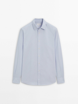 Massimo Dutti Рубашка оксфорд облегающего кроя в мелкую полоску, голубой