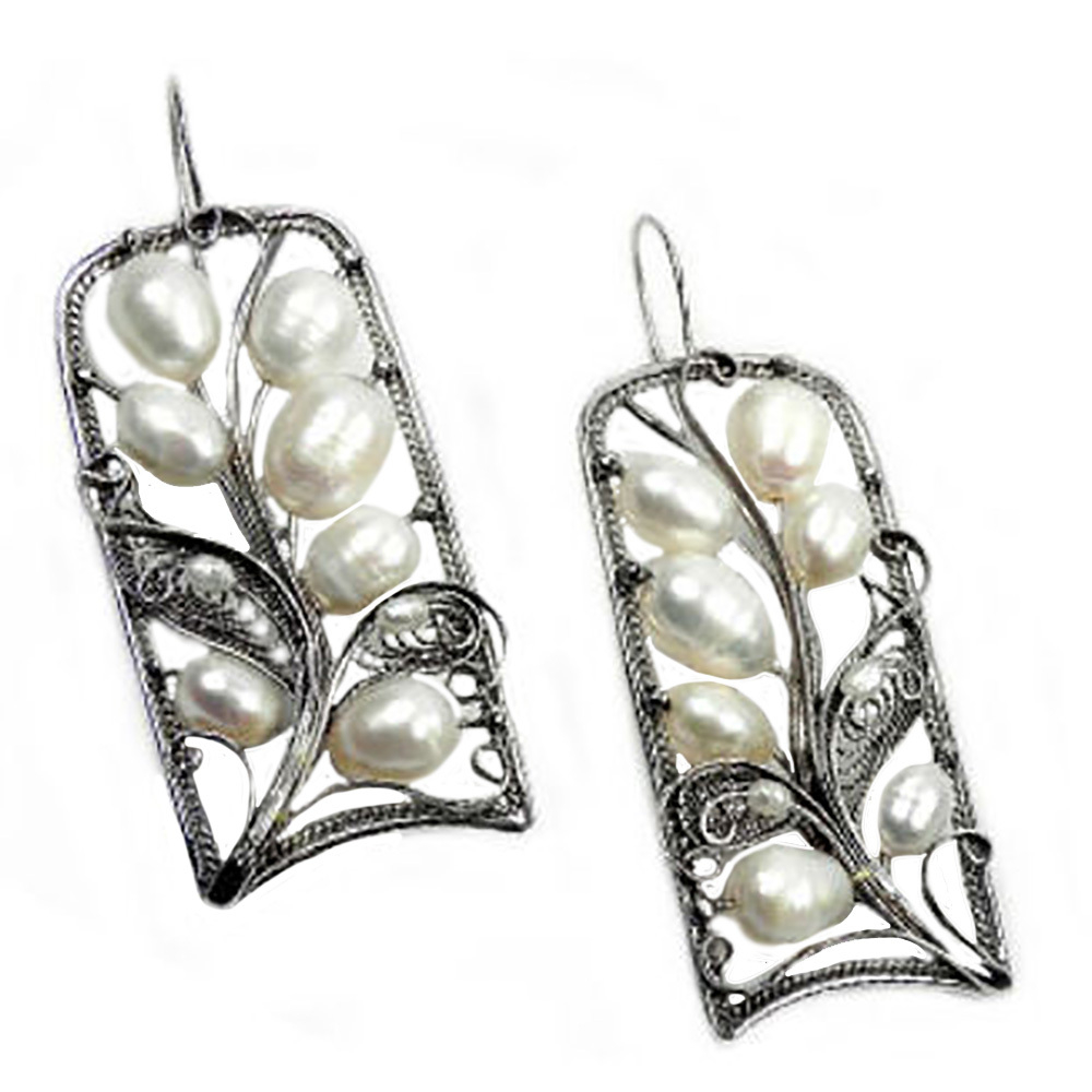 Серьги "Горошек" жемчуг, скань