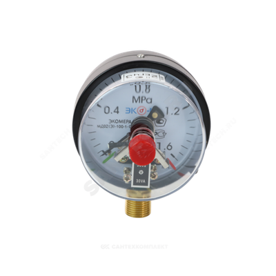 Манометр электроконтактный МД02(Э) радиальный Дк100мм 0-1,0 МПа кл.1,5 G1/2" ЭКОМЕРА МД02Э-100-G-1МПа