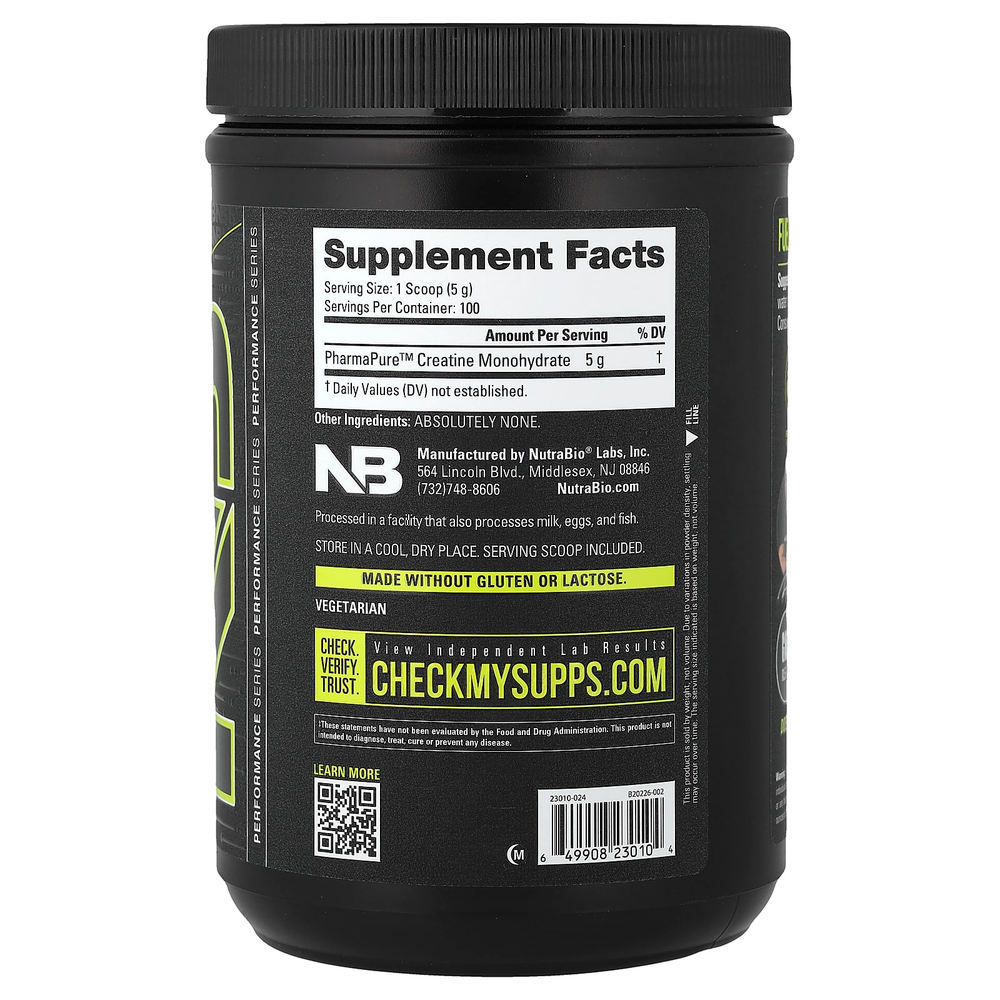 NutraBio, Performance, микронизированный моногидрат креатина, 500 г (1,1 фунта)