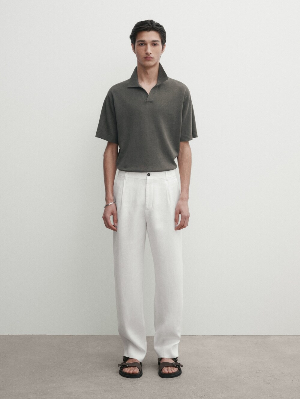 Massimo Dutti Трикотажное поло с короткими рукавами, водянисто-зеленый