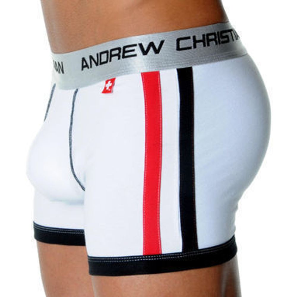 Мужские трусы боксеры с пуш-ап Andrew Christian Shock Jock Racer White Boxer AC52