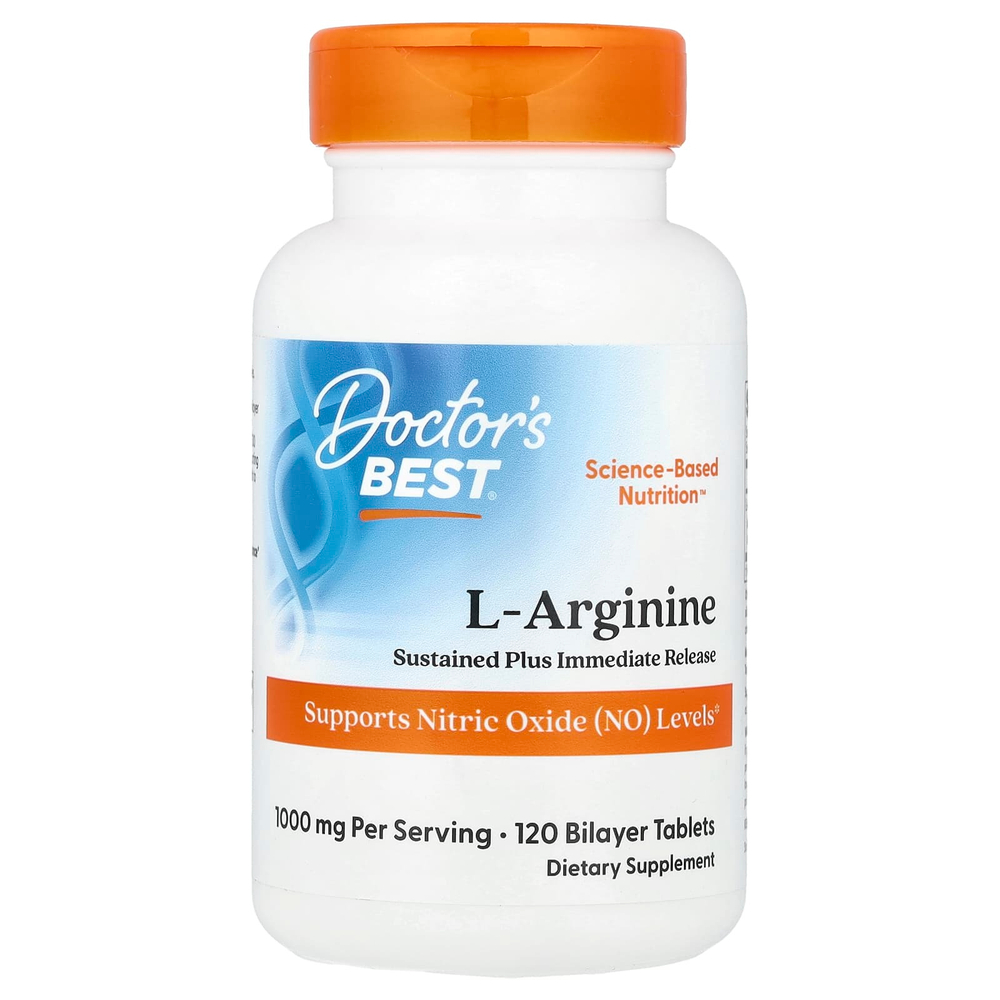 Doctor's Best, L-аргинин, 120 двухслойных таблеток (500 мг в 1 таблетке)