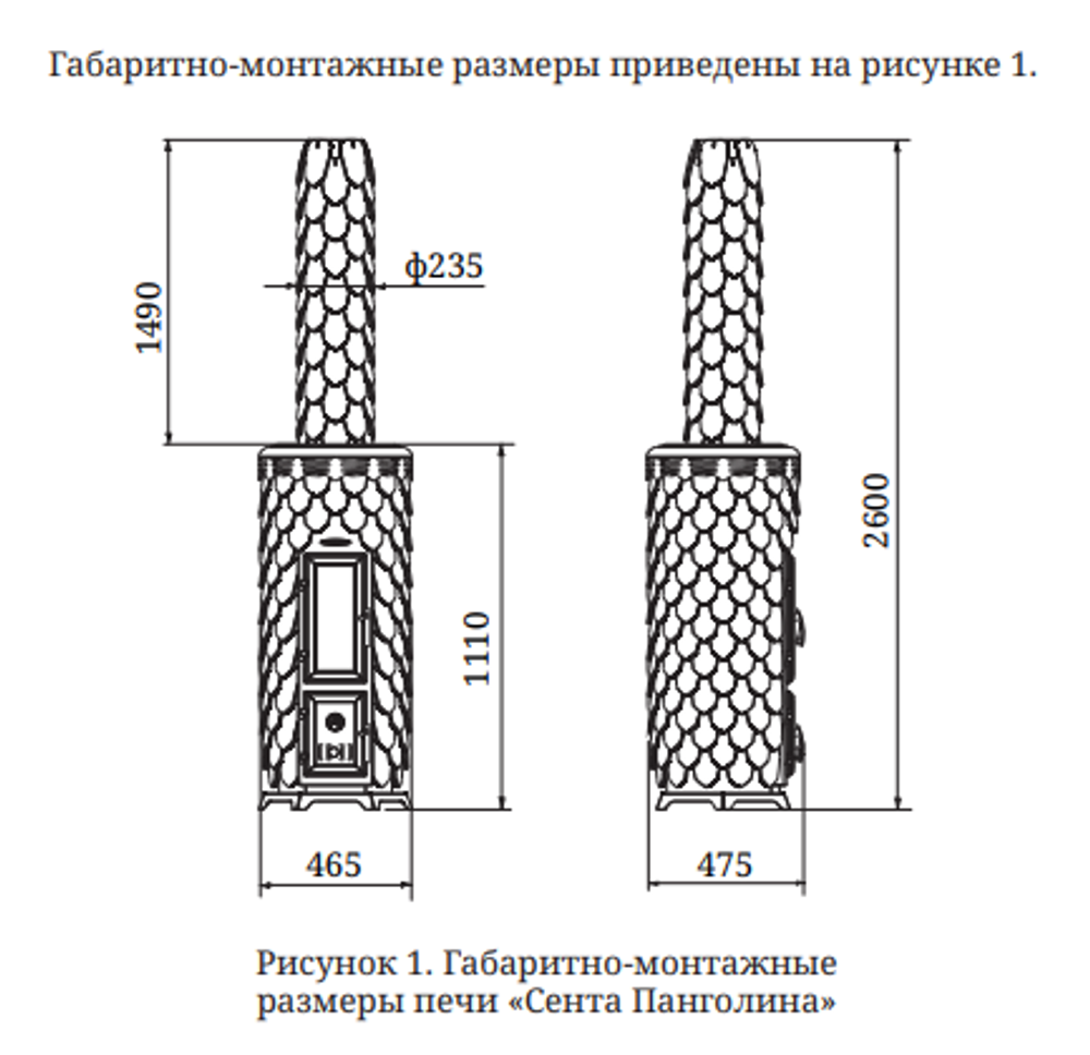 Печь TMF Сента Панголина шамот-терракота габаритные размеры