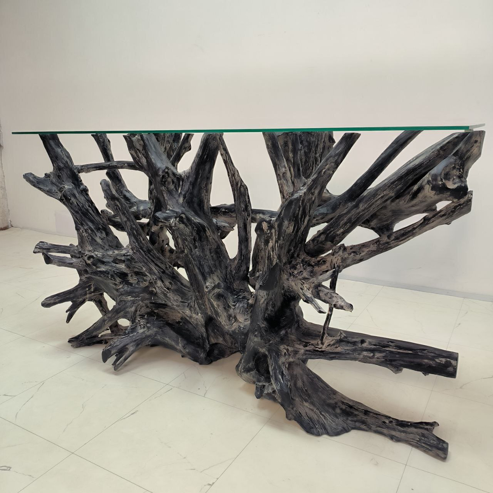 Консоль из корня тикового дерева 50108 Путри со стеклом (150*47*85)