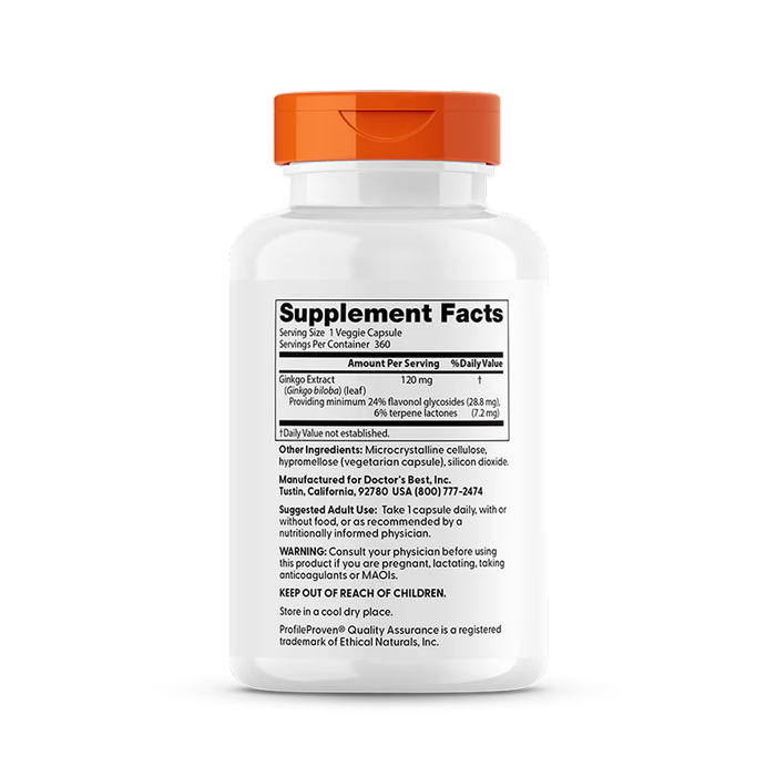 Гинкго с повышенной силой действия 120 мг, Extra Strength Ginkgo 120 mg, Doctor&#39;s best, 360 вегетарианских капсул 2