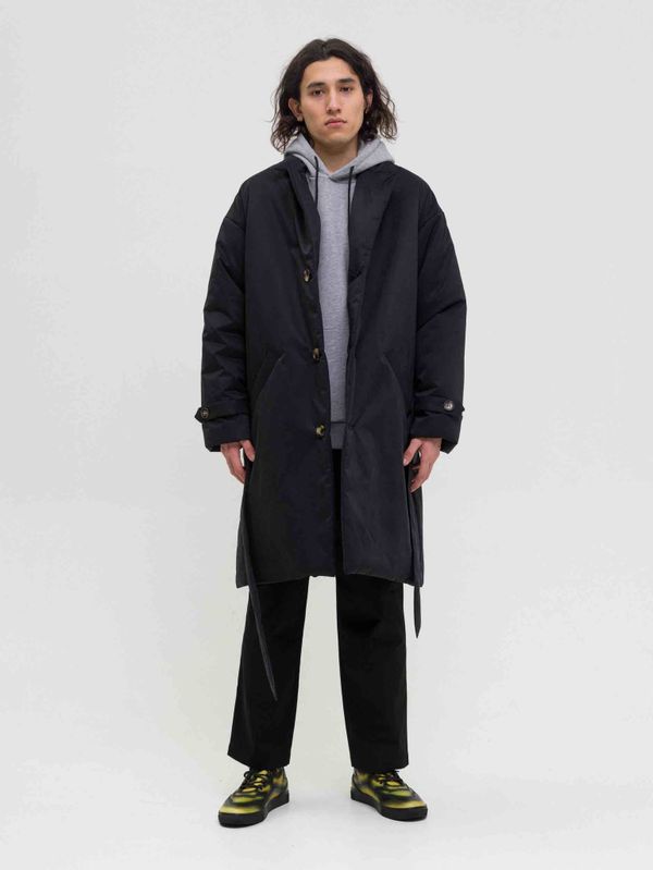 Плащ Утепленный Средней длины Мужской Черный - фото 8