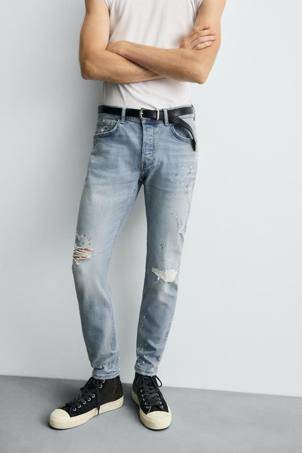 ZARA ДЖИНСЫ SKINNY FIT С ДЫРАМИ, ГОЛУБОЙ