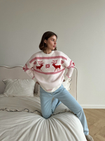 Джемпер оверсайз с оленями белый