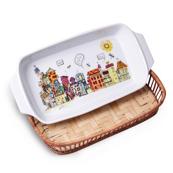 Форма керамическая для запекания 1,5 л. прямоугольная Kamille KM-6304 (35,5х18х5 см) с ротанговой корзинкой