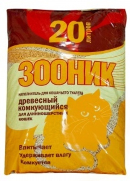 Наполнитель Зооник древесный, комкующийся, для длинношерстных кошек - 20 л
