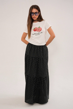 Юбка из хлопка с ярусами в горошек , в макси длине