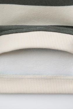 ZARA ТОЛСТОВКА В ПОЛОСКУ С НАШИВКОЙ «МЕДВЕДЬ», ЭКРЮ/ХАКИ