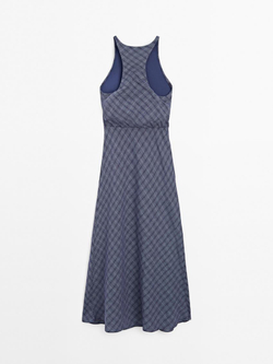 Massimo Dutti Длинное платье в клетку с декоративной отделкой сзади, чернильно-синий