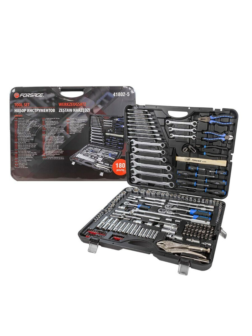 Набор инструментов 180пр. 1/4''3/8''1/2''(6гр.)(4-32мм) Forsage F-41802-5