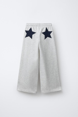 ZARA БРЮКИ WIDE LEG ИЗ МЯГКОЙ ТКАНИ СО ЗВЕЗДАМИ, СЕРЫЙ МЕЛАНЖ