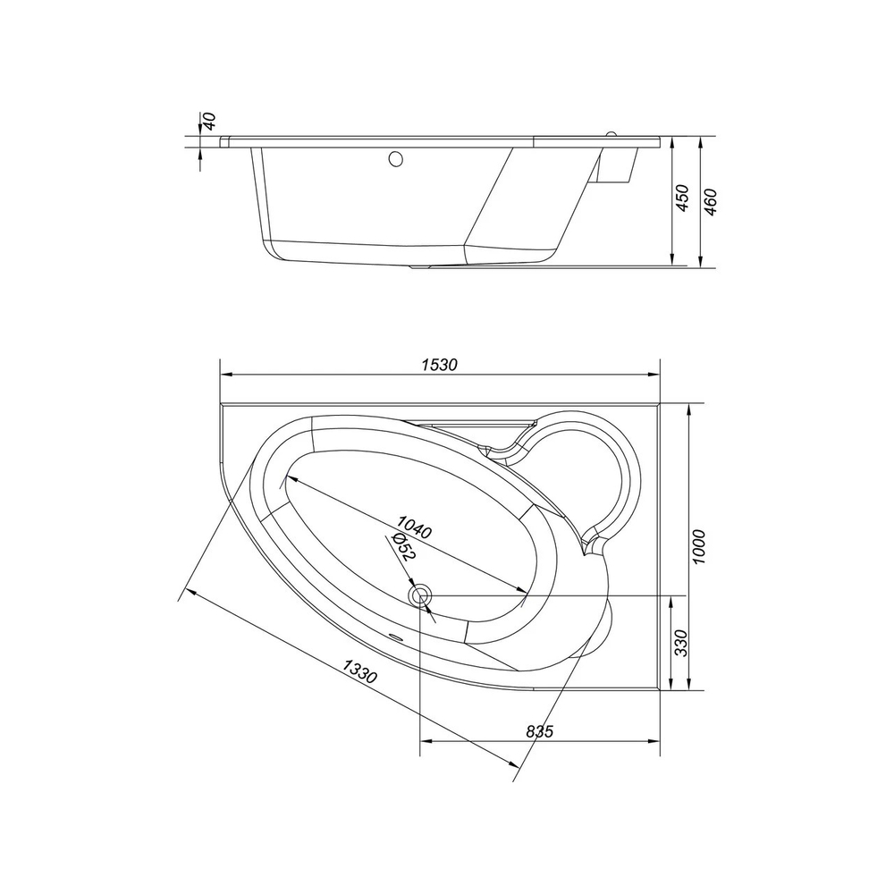 Ванна асимметричная KALIOPE 153x100 правая