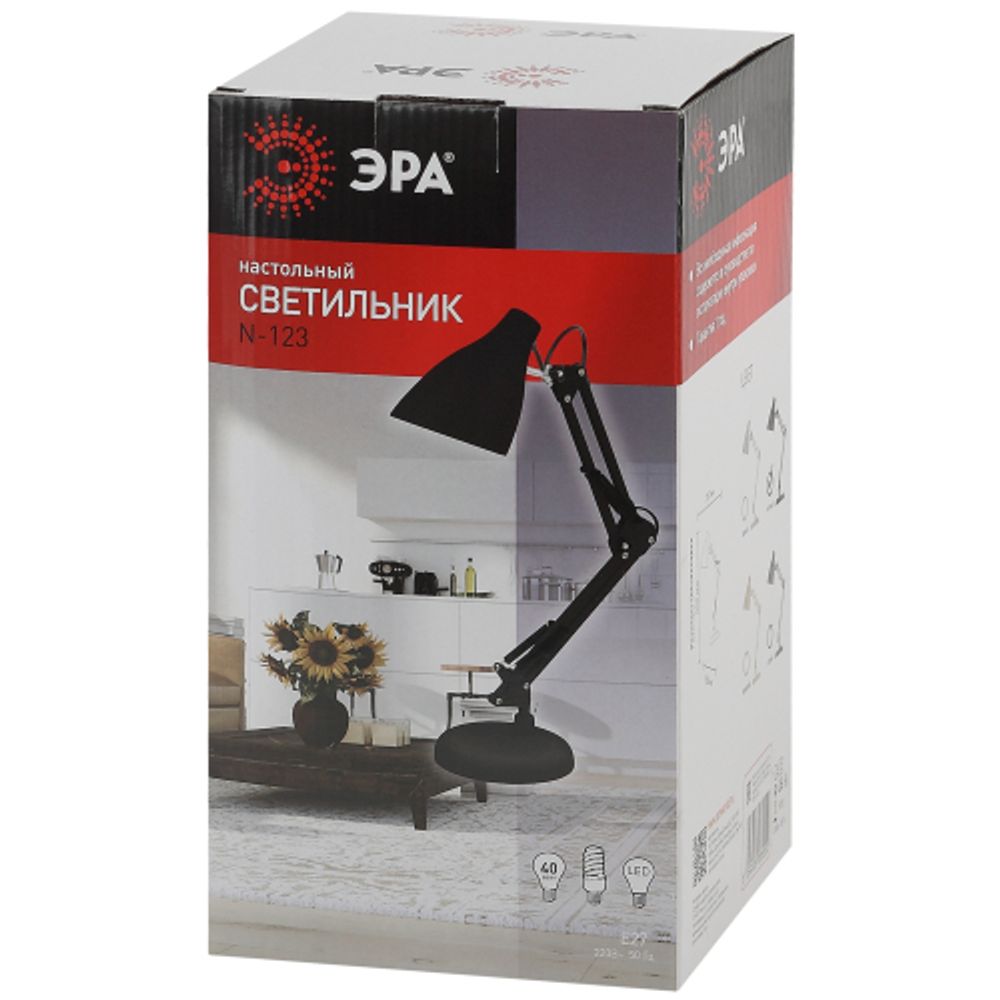Настольный светильник ЭРА N-123-Е27-40W-BK черный | Настольные светильники под лампу