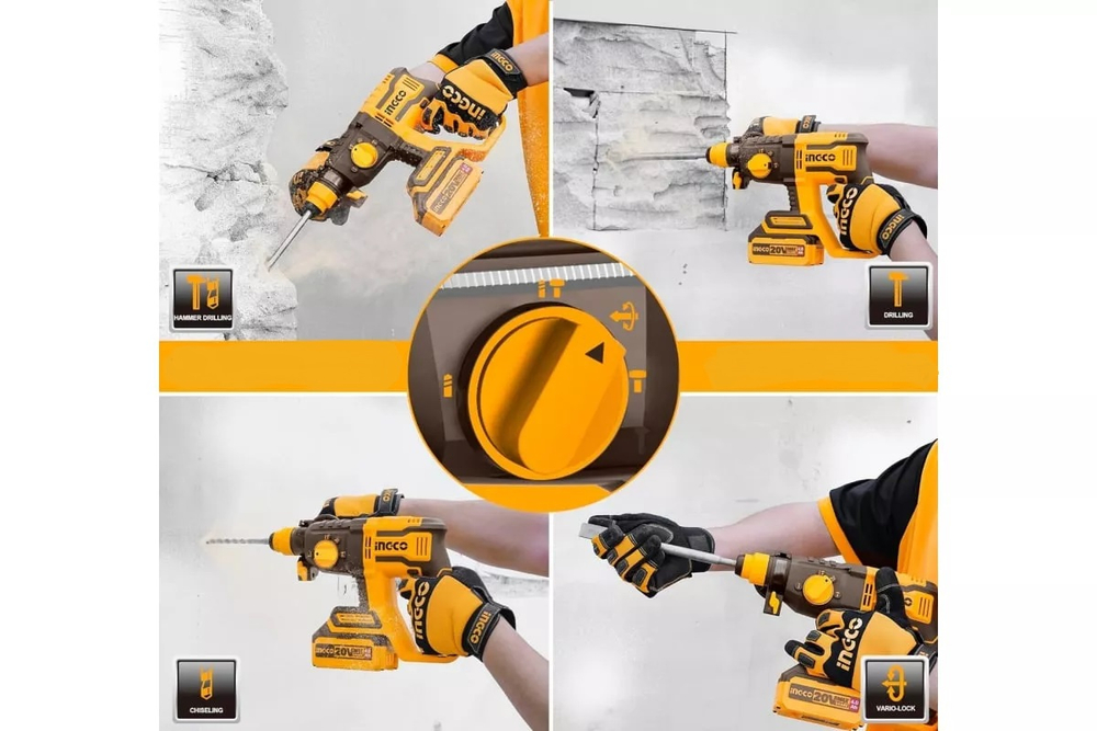 Аккумуляторный бесщеточный перфоратор SDS-Plus INGCO CRHLI20208 INDUSTRIAL 20 В 2 Дж