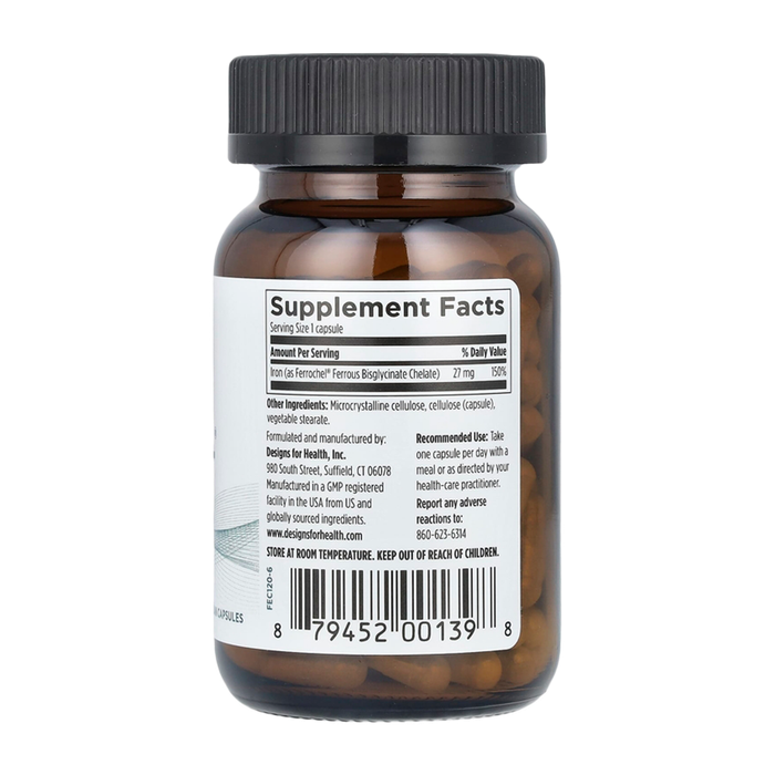 Хелатное железо Ferrochel, Ferrochel Iron Chelate, Designs for Health, 120 вегетарианских капсул 2