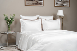 Постельное белье 2 спальное евро Сlaire&Caroll Lili белый с бежевым кантом