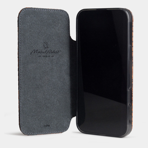 Чехол-книжка кожаная для iPhone 16 Pro Max, питон цвета коньяк