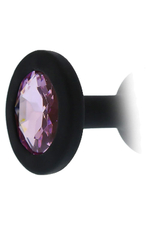 Черная гладкая анальная пробка с розовым кристаллом Silicone Diamond Plug - 7 см.