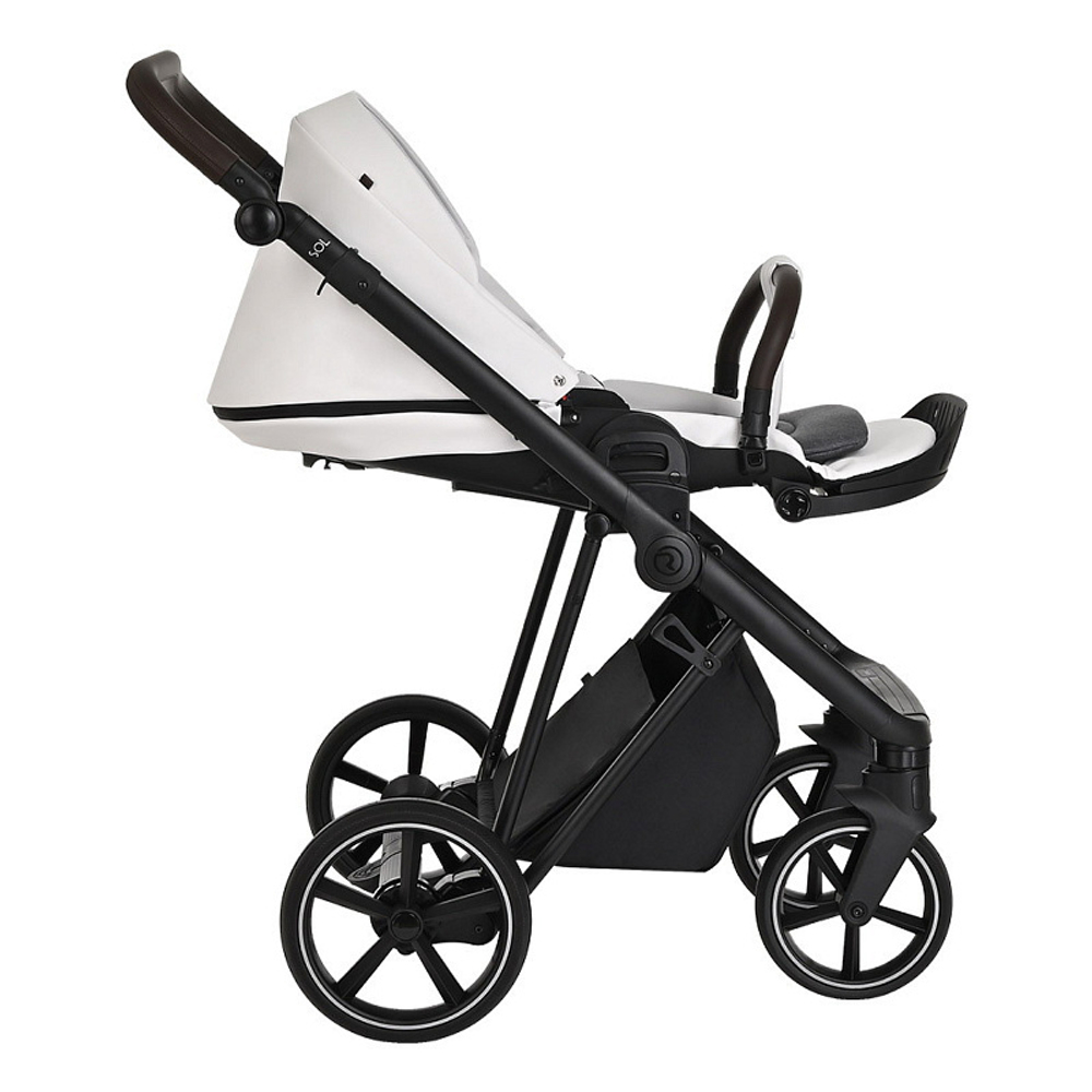 Детская коляска Roan Sol Кожа 2 в 1 RSL/2024 White/Black/руч.Тем.коричневый