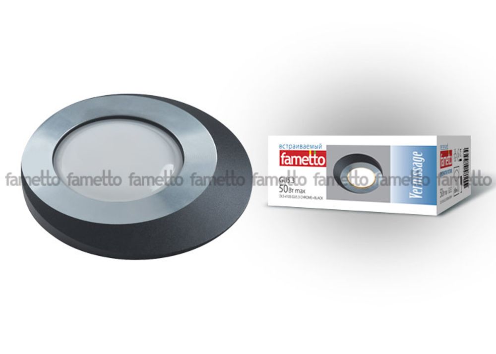 DLS-V105 GU5.3 CHROME+BLACK Светильник декоративный встраиваемый ТМ Fametto, серия Vernissage. Без лампы, цоколь GU5.3. Металл, цвет хром. Отделка