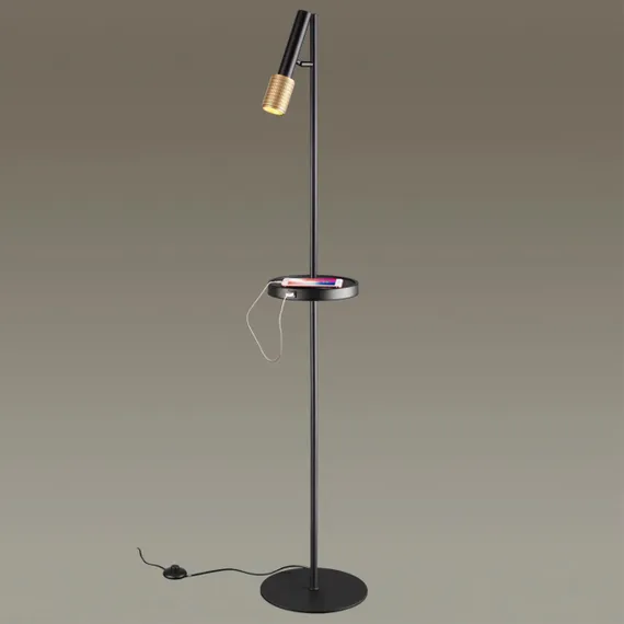 4240/1F HIGHTECH ODL21 381 черн/зол/металл Напольн.св-ник c выкл, USB IP20 LED GU10 max 10W MEHARI