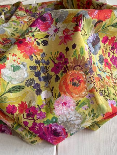 ЦВЕТЫ НА ЖЕЛТОМ, 100% хлопок Handmade Fabrics 2